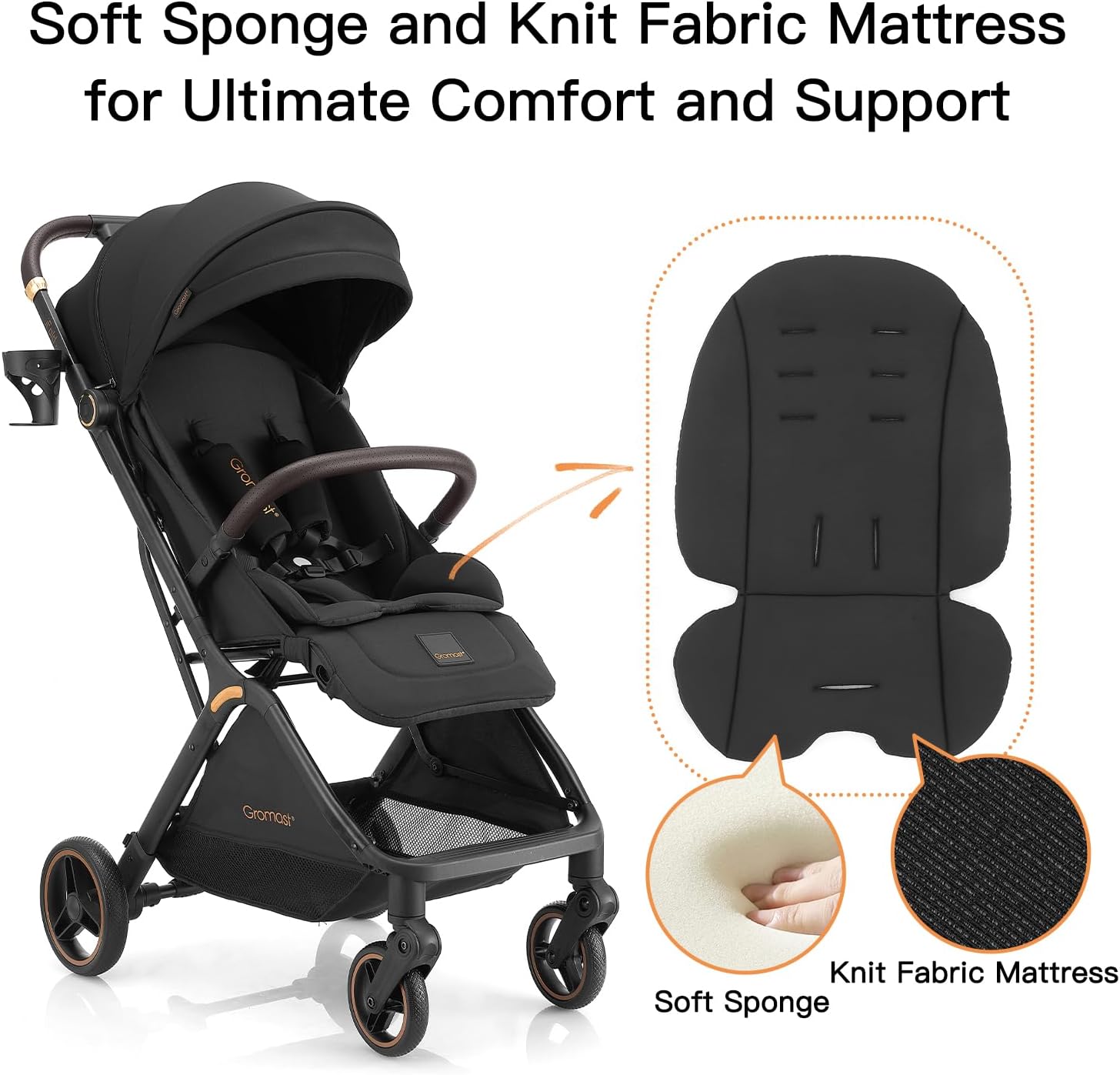 Thumbnail 2 de Gromast Gravity passeggino pieghevole da viaggio con schienale regolabile e tettuccio UPF50+, nero