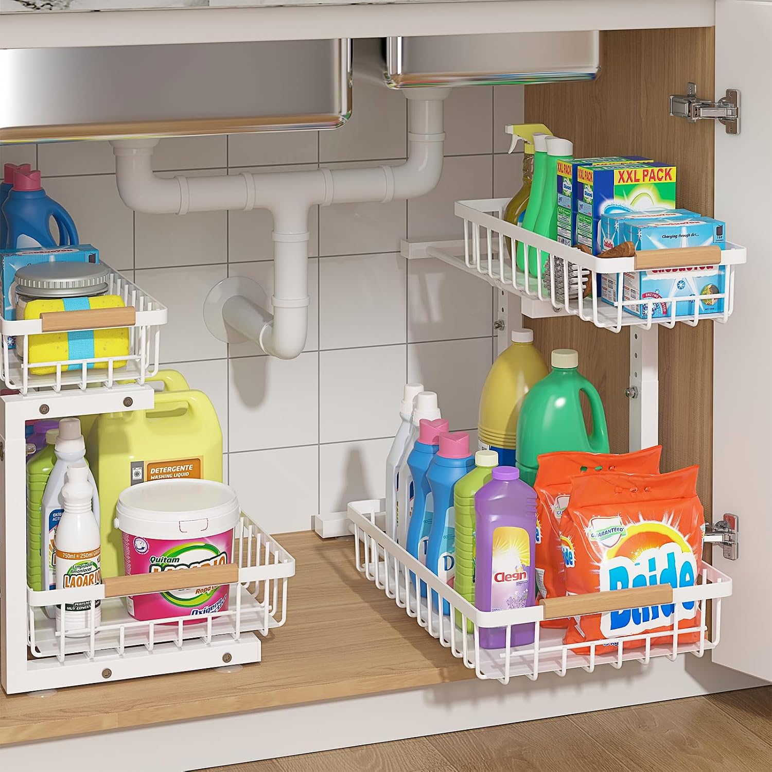 Detalle de ADRIMER AR0106A2-FCA Under-Sink Organizer 2-Pack, Adjustable Pull-Out Shelves