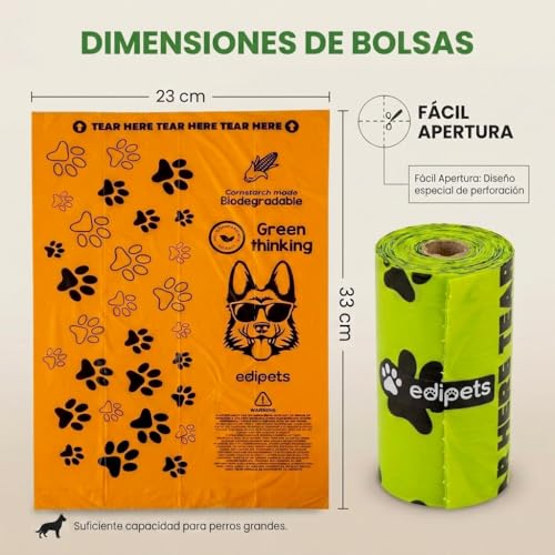 Detalle de Edipets: Bolsas Caca Perro Biodegradables Extra Gruesas, 405 o 540 unidades (27 o 36 rollos)