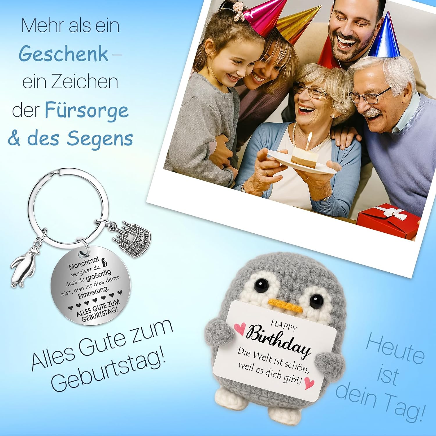Thumbnail 6 de Farbeele Fröhlicher Pinguin & Glücksbringer Schlüsselanhänger (Pocket Hug Positive Figur) – Geburtstagsgeschenk