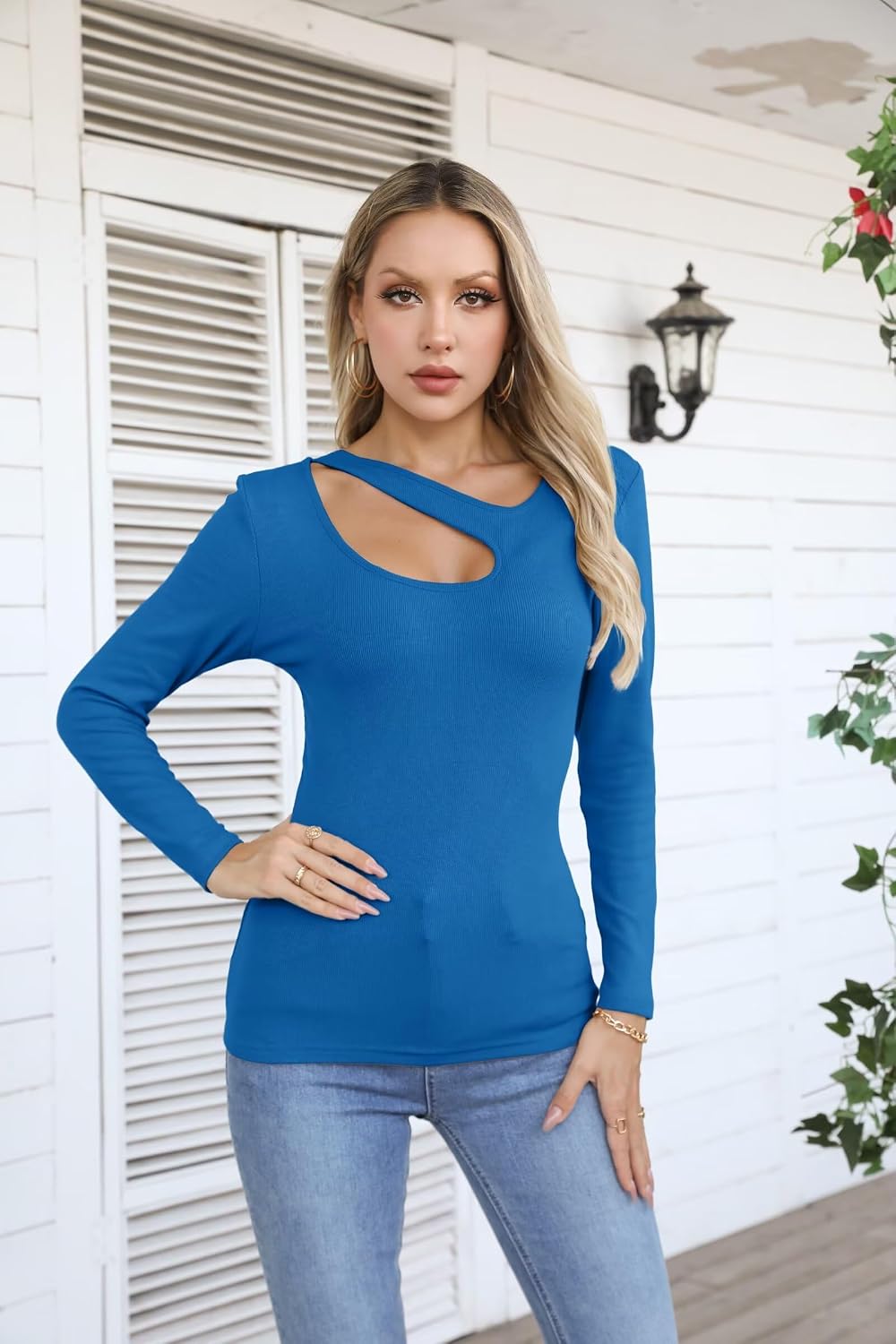 Detalle de VICHYIE Asymmetrisches Langarmshirt
