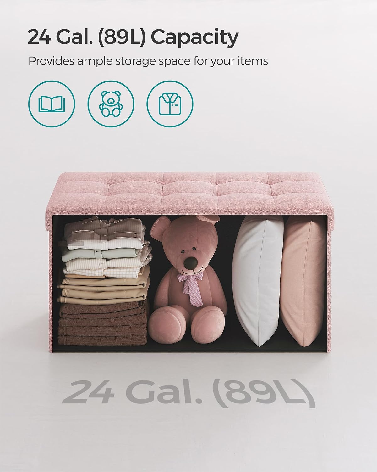 Detalle 1 de SONGMICS Minota LSF047R51 Foldable Storage Ottoman, Tufted, 76 x 38 x 38 cm