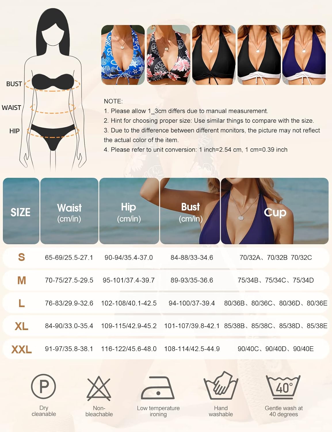 Thumbnail 5 de Vancavoo Costume da Bagno 2 Pezzi Donna – Push Up Bikini con Pantaloncini e Stampa Vintage