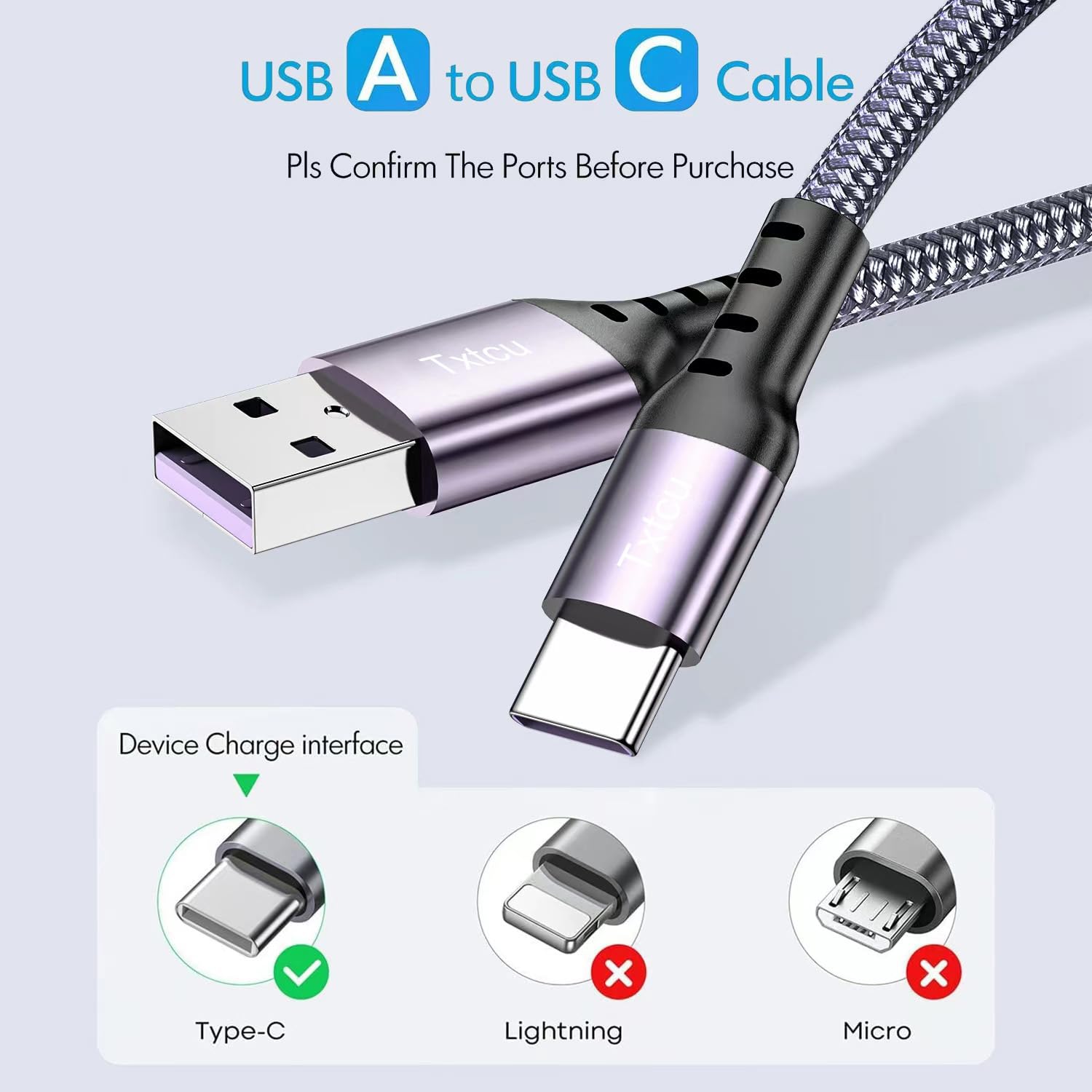Detalle de Txtcu 8m Extra Long USB C Cable – Premium Braided Type-C Charger for PS5, Samsung & More