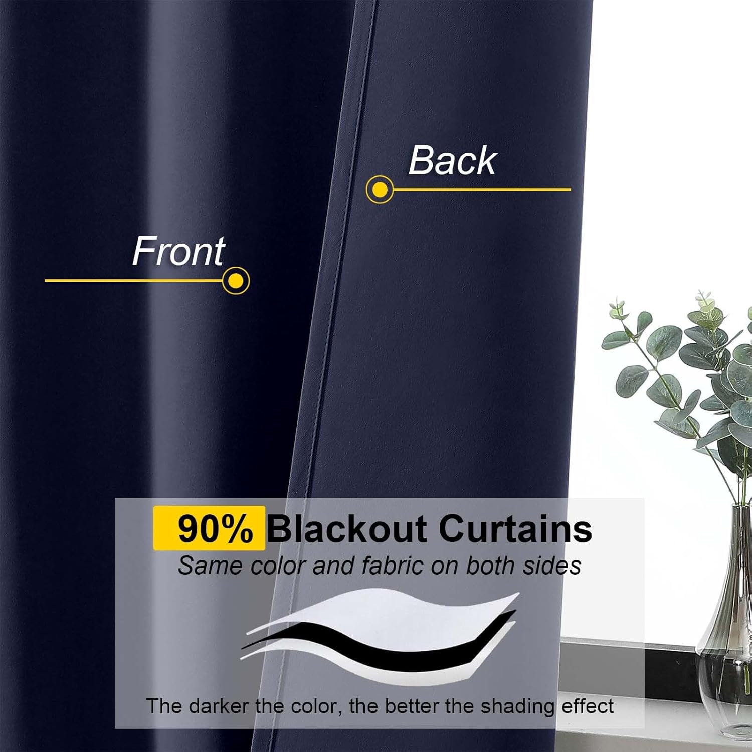 Thumbnail 2 de WelvetBLK Navy Blue Blackout Curtains 63" 🪟