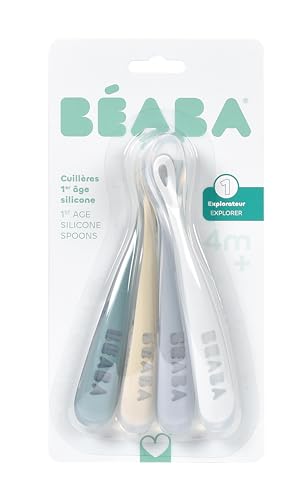Detalle 2 de Béaba Lot de 4 Cuillères en Silicone Bébé/Enfant 1er Âge – Douces, Ergonomiques et adaptées dès 4 mois