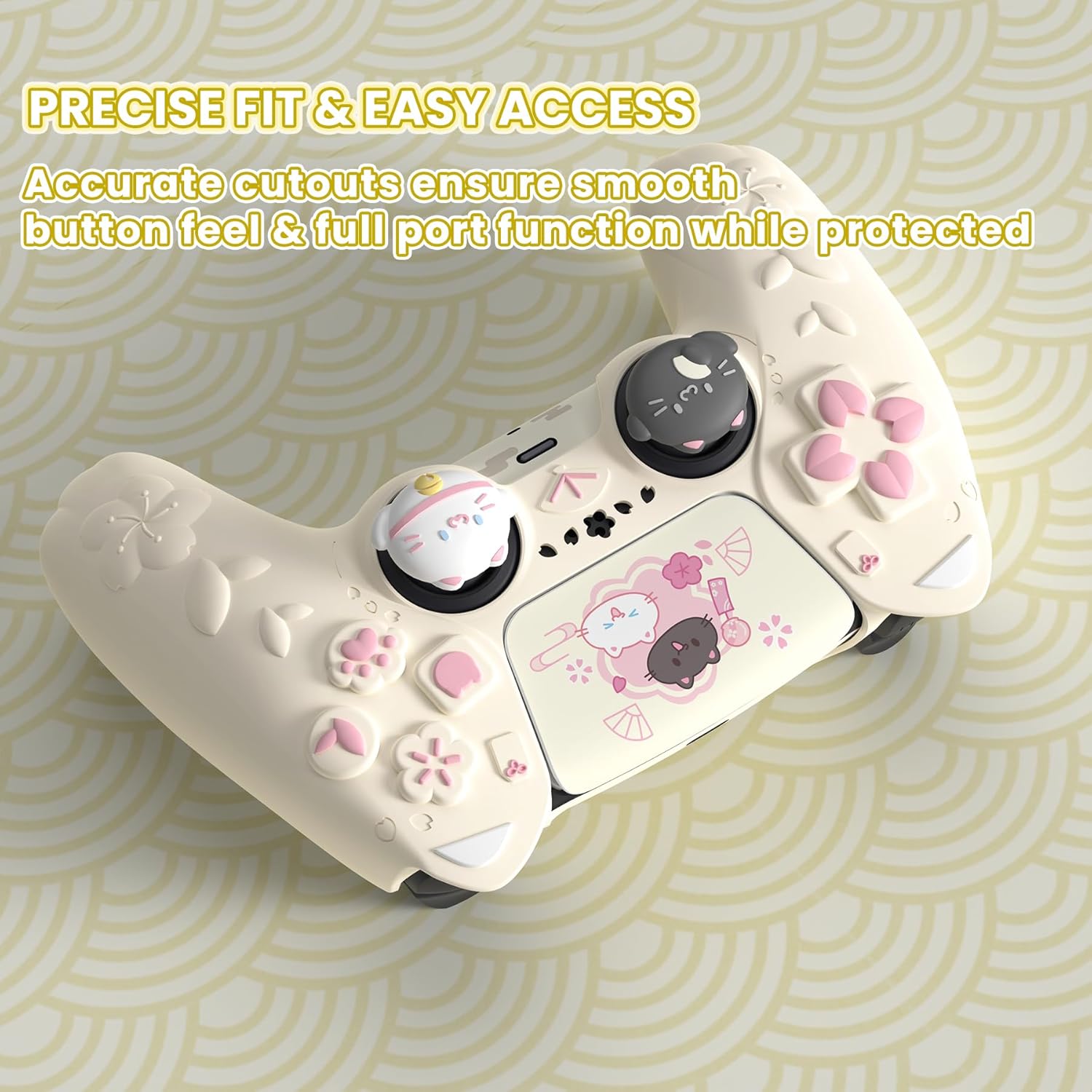 Thumbnail 5 de PlayVital Cherry Blossoms Kitten Anti-slip PS5 Controller Cover Skin