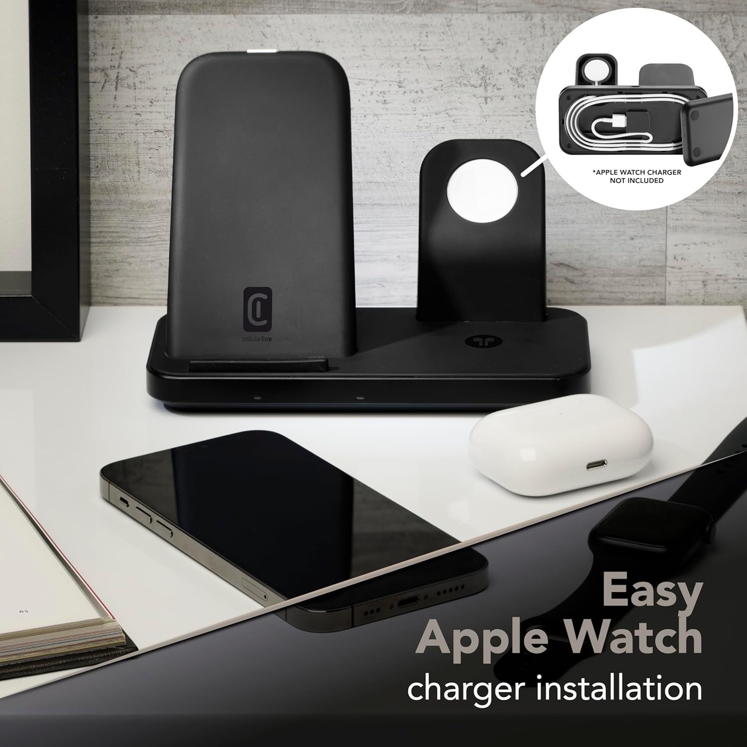 Thumbnail 4 de Cellularline TRIO WIRELESS CHARGER 3 in 1 con MagSafe per iPhone, Apple Watch e AirPods (nero)