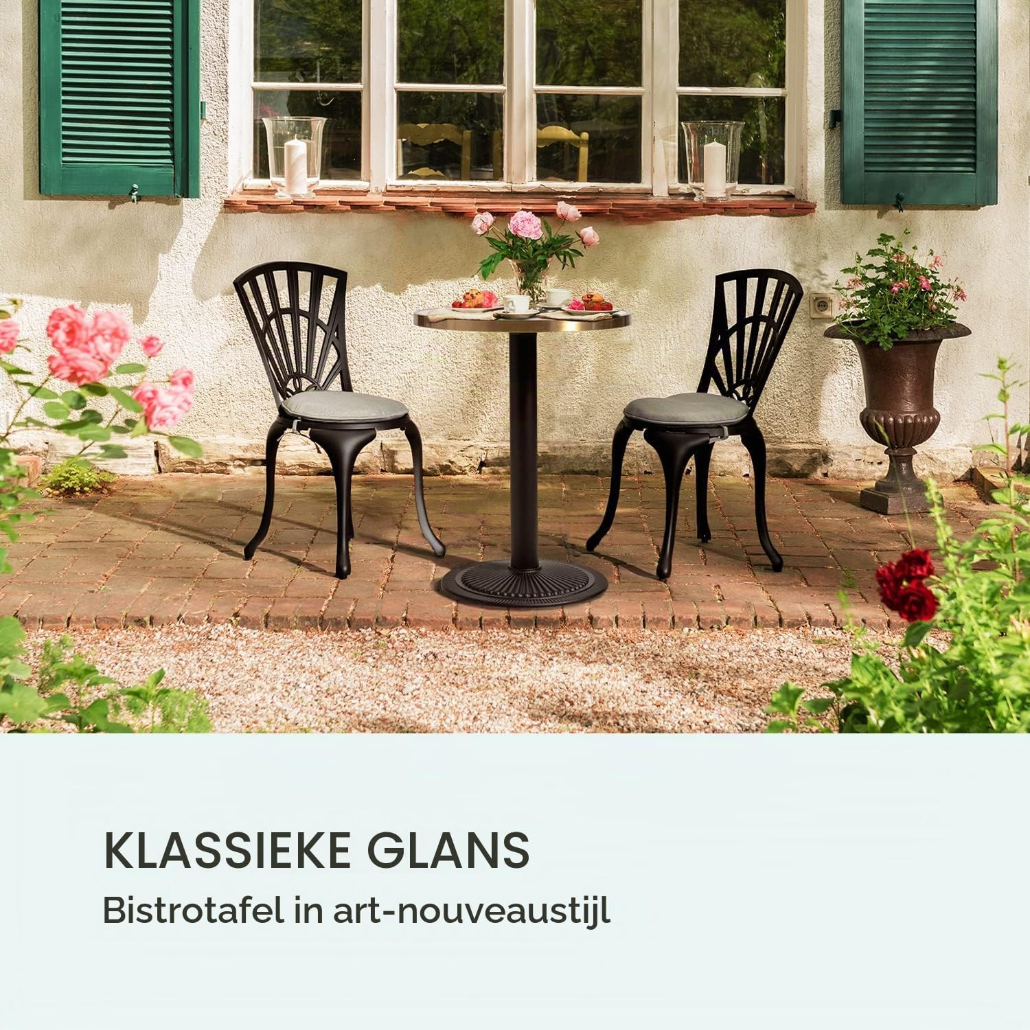 Detalle de blumfeldt Patras Jewel bistrotafel met marmeren blad en gietijzeren voet