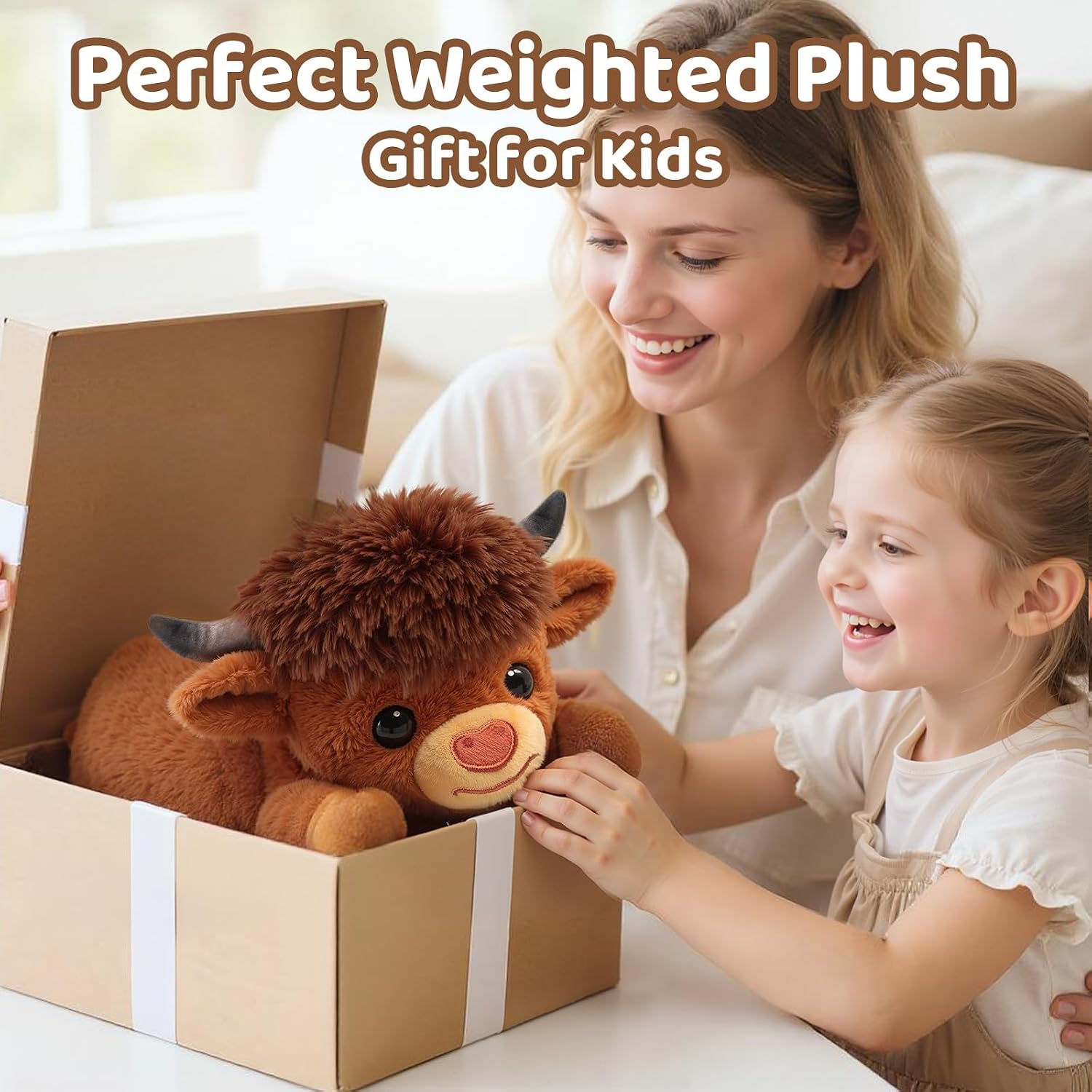 Thumbnail 6 de Mewaii Highland Cow Weighted Stuffed Animal with Microwavable Heating Pad (Amber Brown, 23 Inch)