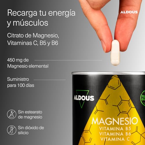 Thumbnail 1 de Citrato de Magnesio 1500 mg Aldous Bio – 200 cápsulas vegetales con Vitamina C, B6 y B5
