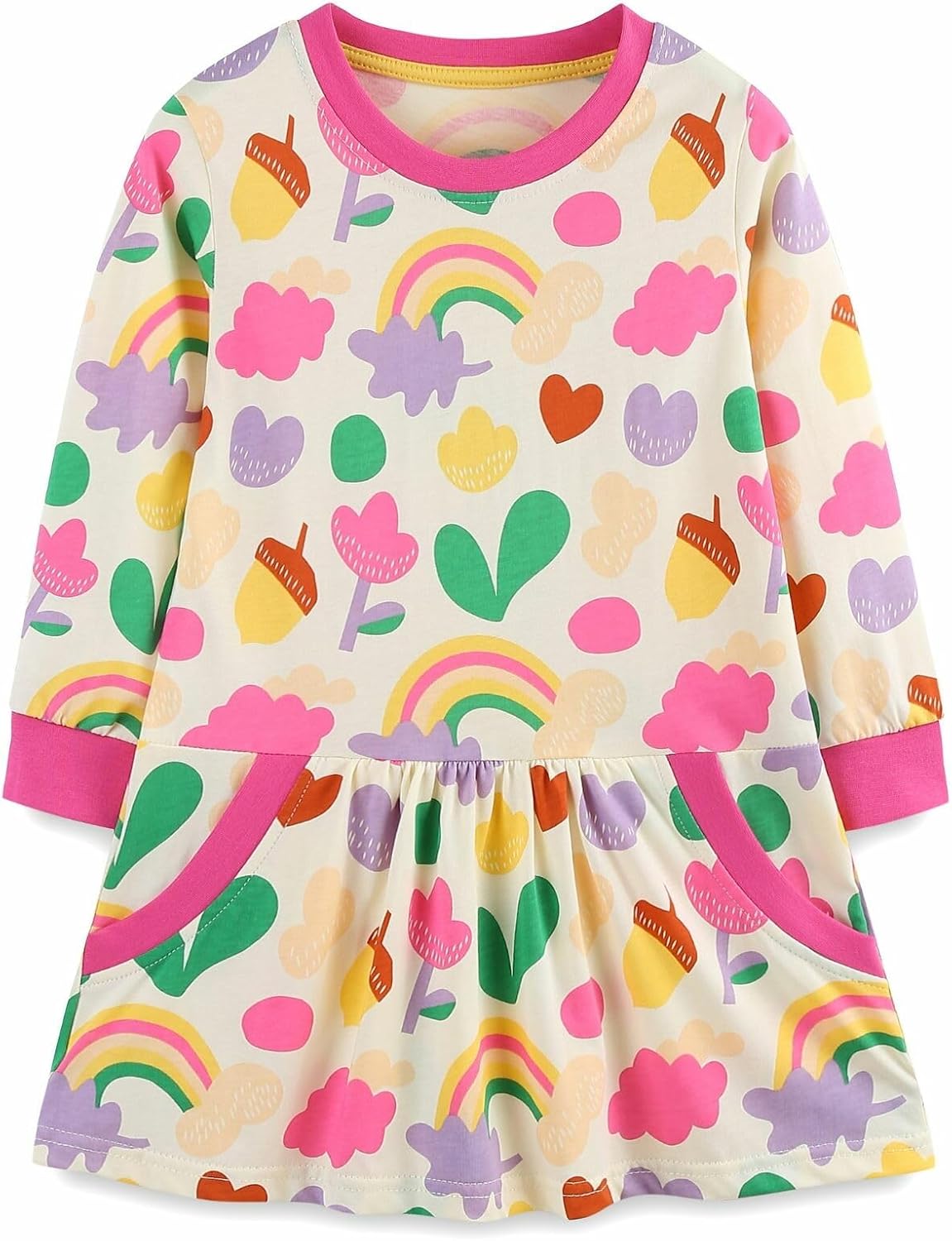 Thumbnail 2 de HILEELANG Toddler Girl Long Sleeve Dress 100% Cotton