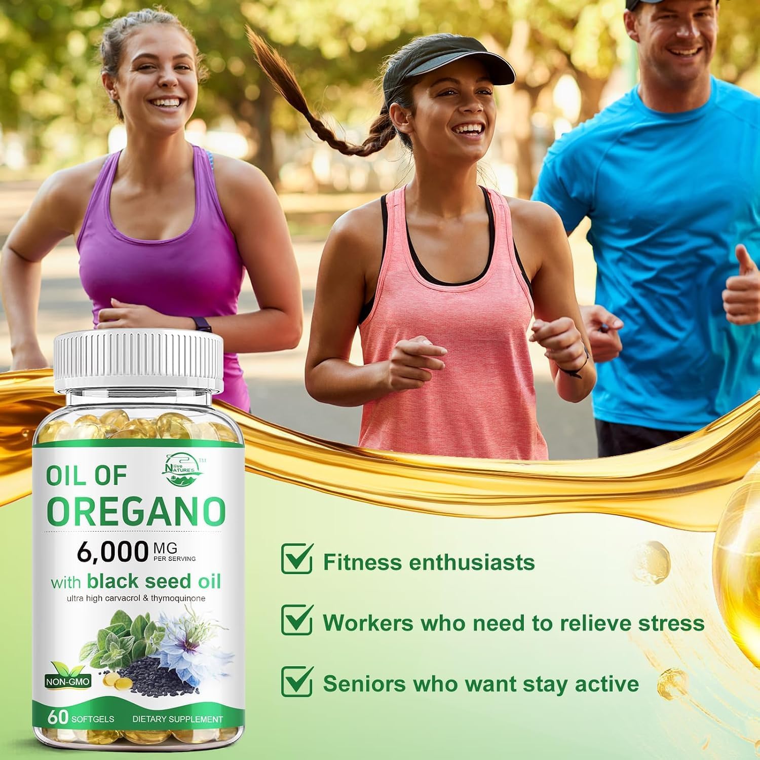 Detalle 2 de Nature's live Oregano001 Oil of Oregano and Black Seed Oil Softgels, 60 Count
