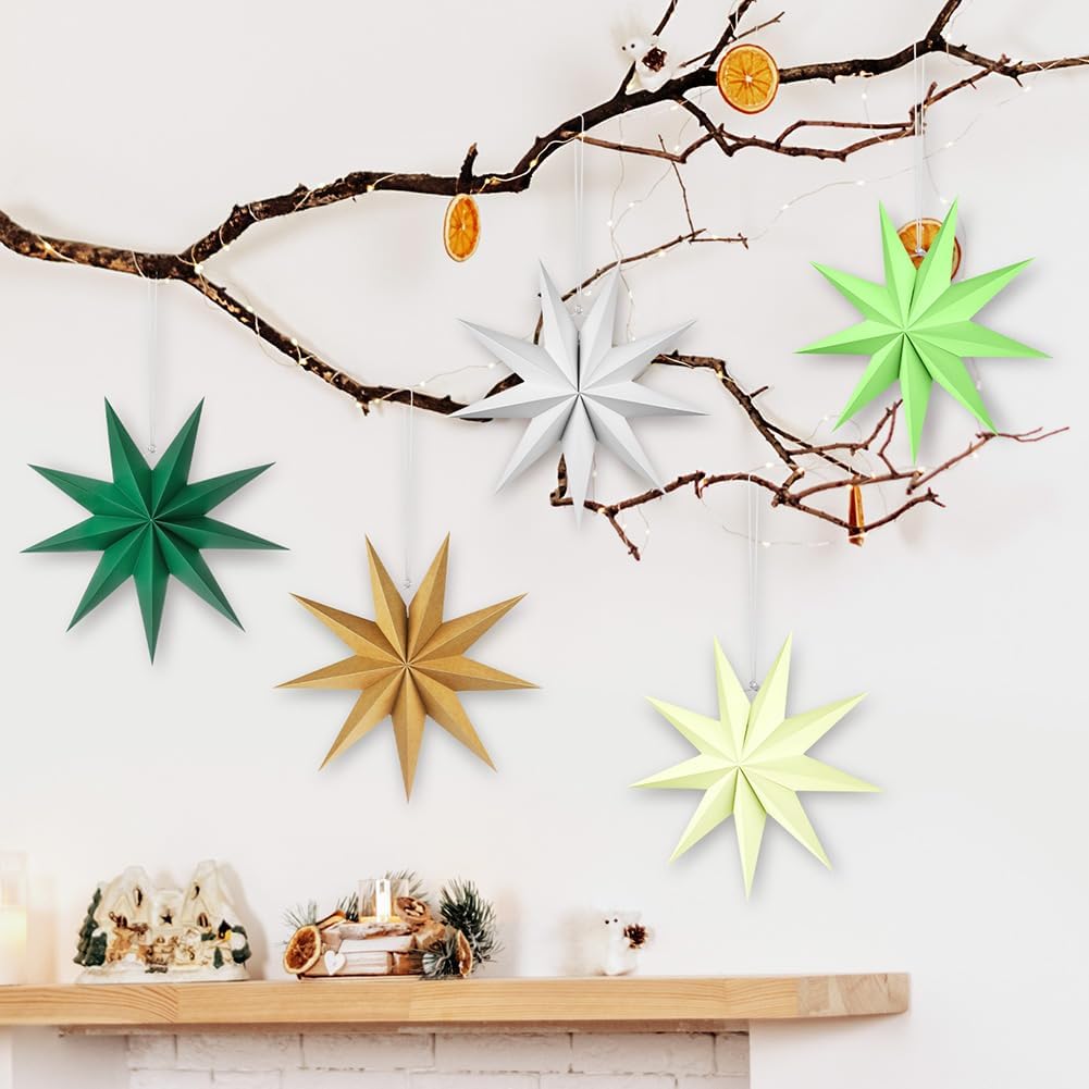 Detalle de Vicloon 3D Folding Paper Stars, 30 cm, Set of 5 in Mixed Colours