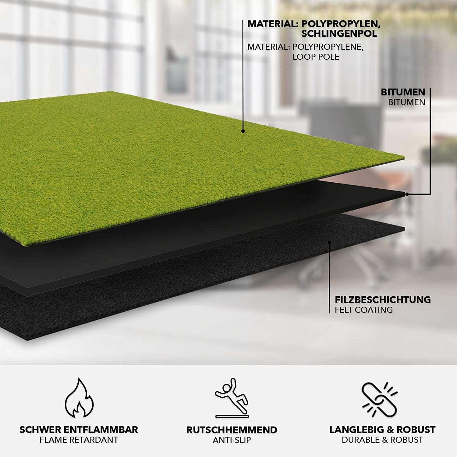 Detalle de KARAT Teppichfliesen Moskau 50×50 cm – 48 Stk. Selbstliegend, 12 m², grün