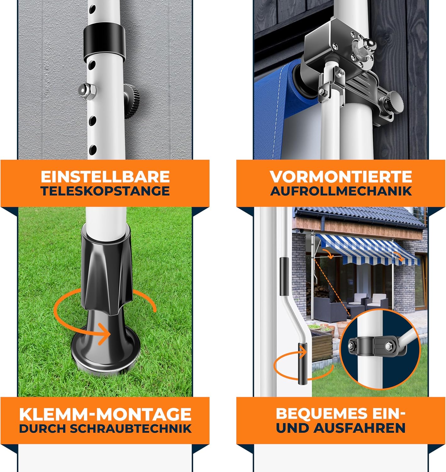 Detalle de KESSER® Klemmmarkise mit Handkurbel für Balkon – 250 cm Breite