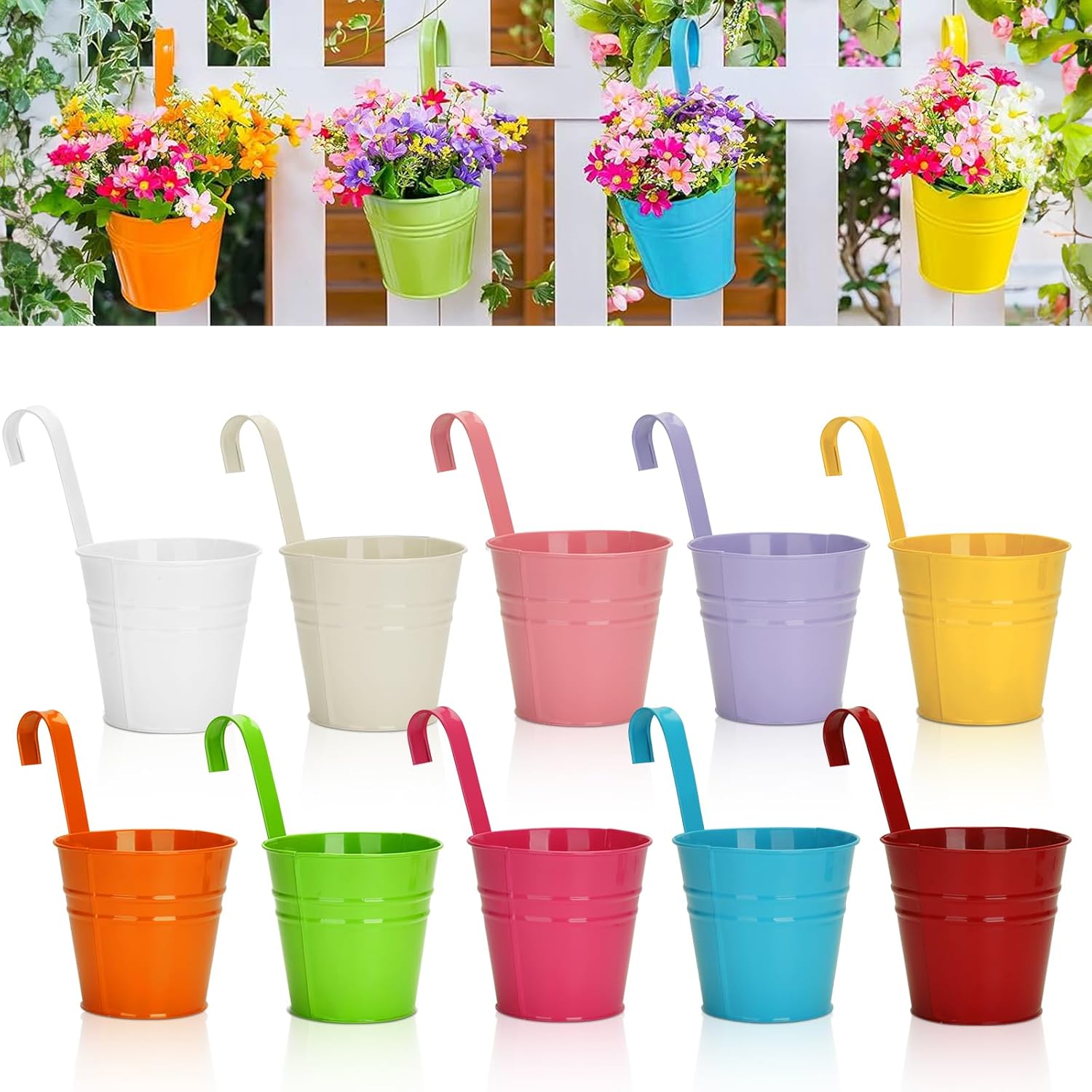 Detalle de KINGLAKE 10-pack 10cm metal hanging plant pots with detachable hook