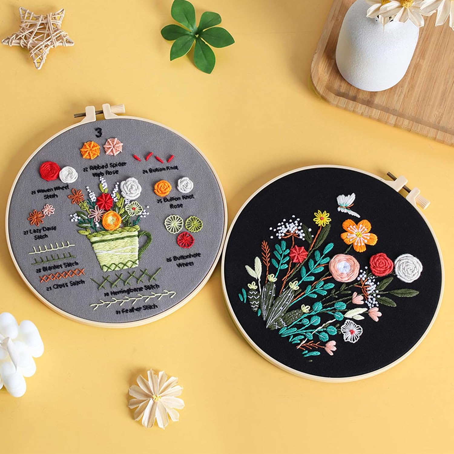 Detalle de Smart-Feather 3 Sets Mushroom Embroidery Kit for Beginners (with hoop) – DIY craft project for adults