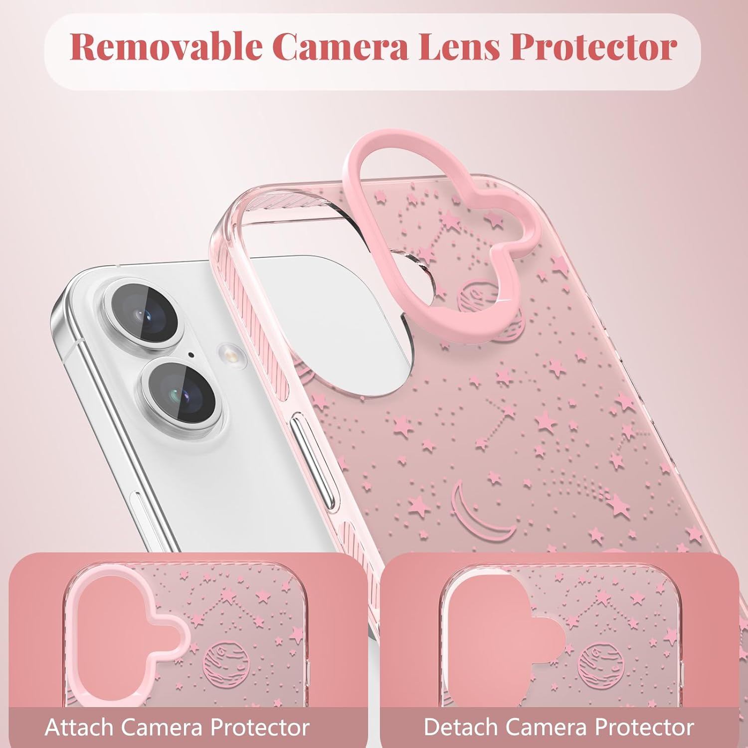 Thumbnail 5 de ZTOFERA iPhone 16 Plus (6,7 Zoll) Schutzhülle rosa – Planet-Sternenhimmel Design mit hartem PC-Rücken und TPU-Rahmen