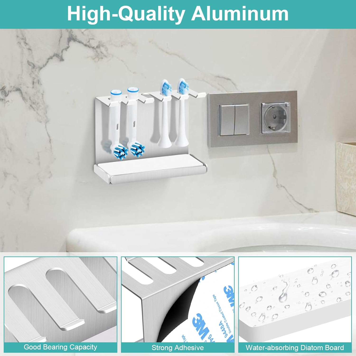 Thumbnail 2 de Vandicka Stainless Steel Wall-Mounted Toothbrush Holder for 5 Electric Heads