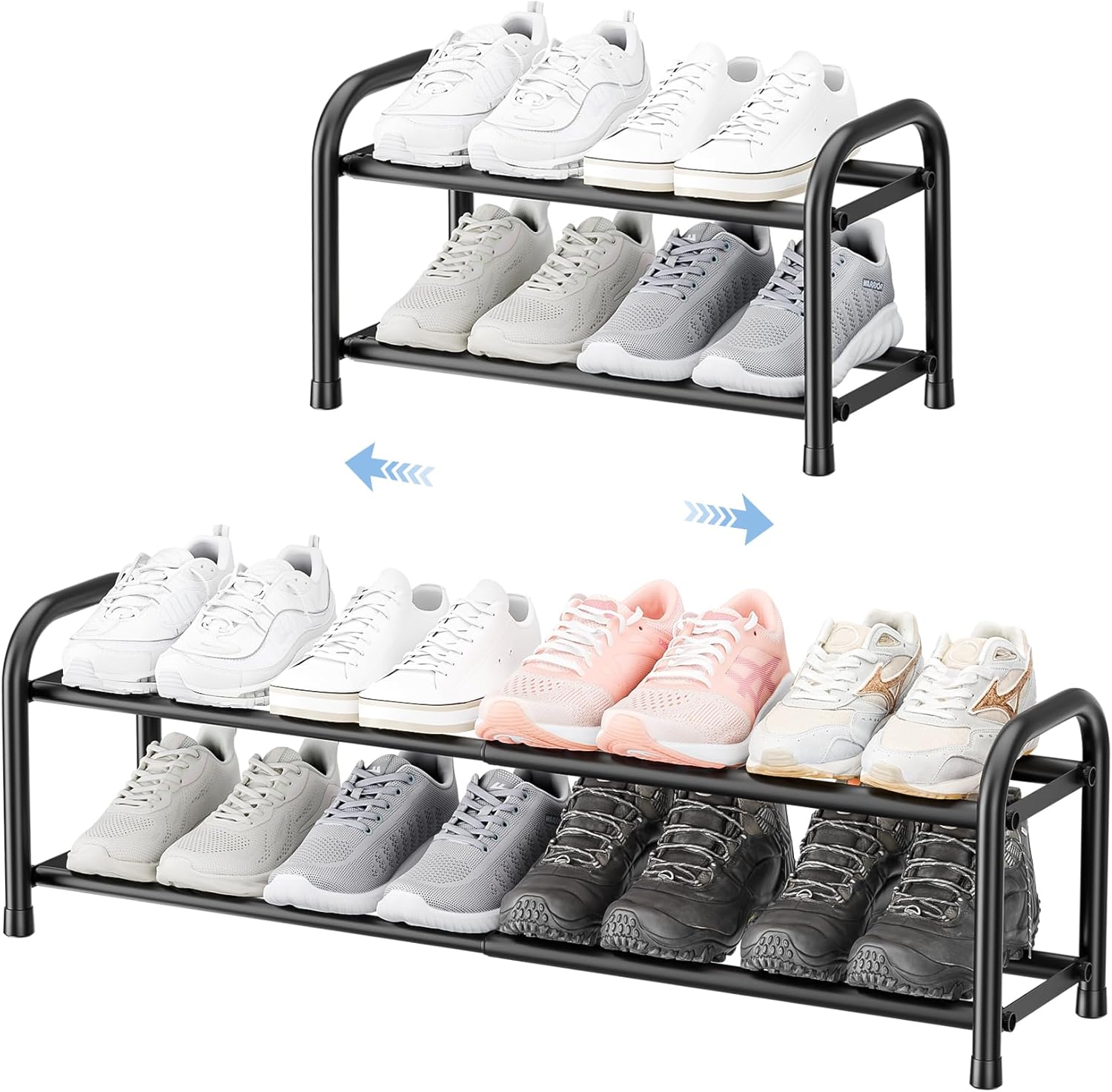 Detalle de ENJOYBASICS Expandable 2-Level Metal Shoe Rack – Adjustable 45–83 cm, Black