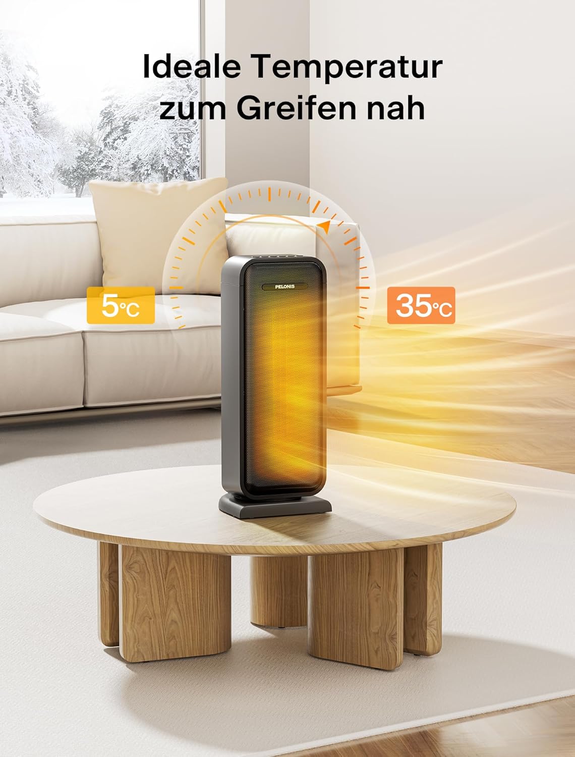 Thumbnail 5 de PELONIS Elektrische Heizung 2000 W – Turmheizung mit 2 Heizstufen, ECO-Modus und Timer