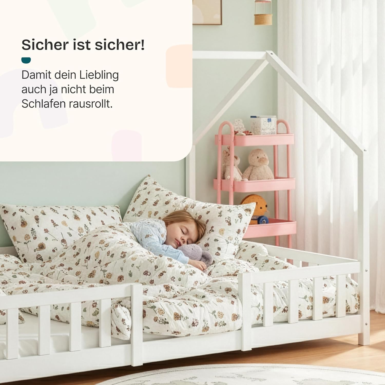 Detalle 2 de en.casa Kinderbett Sisimiut Hausbett Montessori 140 x 200 cm – Kiefernholz, Weiß Matt
