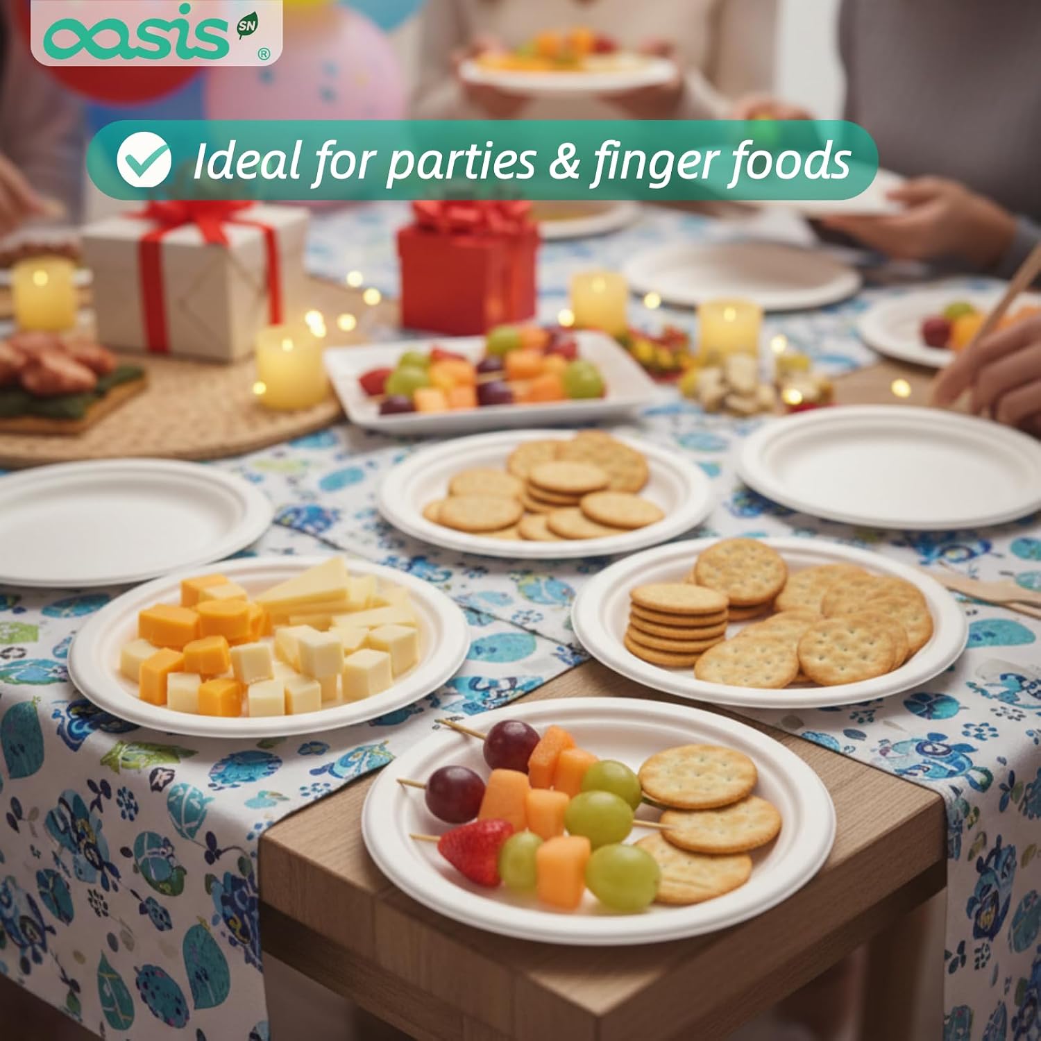 Detalle 2 de OasisSN 6 Inch Paper Plates (128 Pack) — Compostable Sugarcane Bagasse Dessert Plates for Cakes, Snacks & Kids Meals