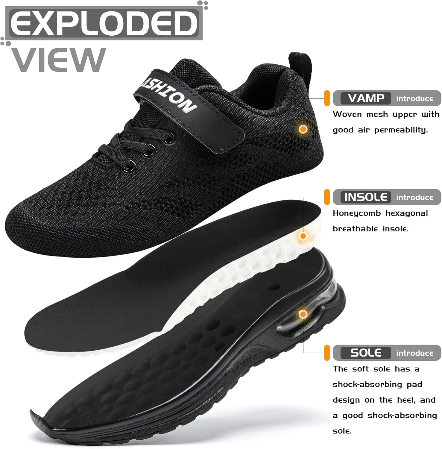 Thumbnail 1 de ASHION Kinder Turnschuhe Jungen Sneaker aus atmungsaktivem Mesh mit Klettverschluss
