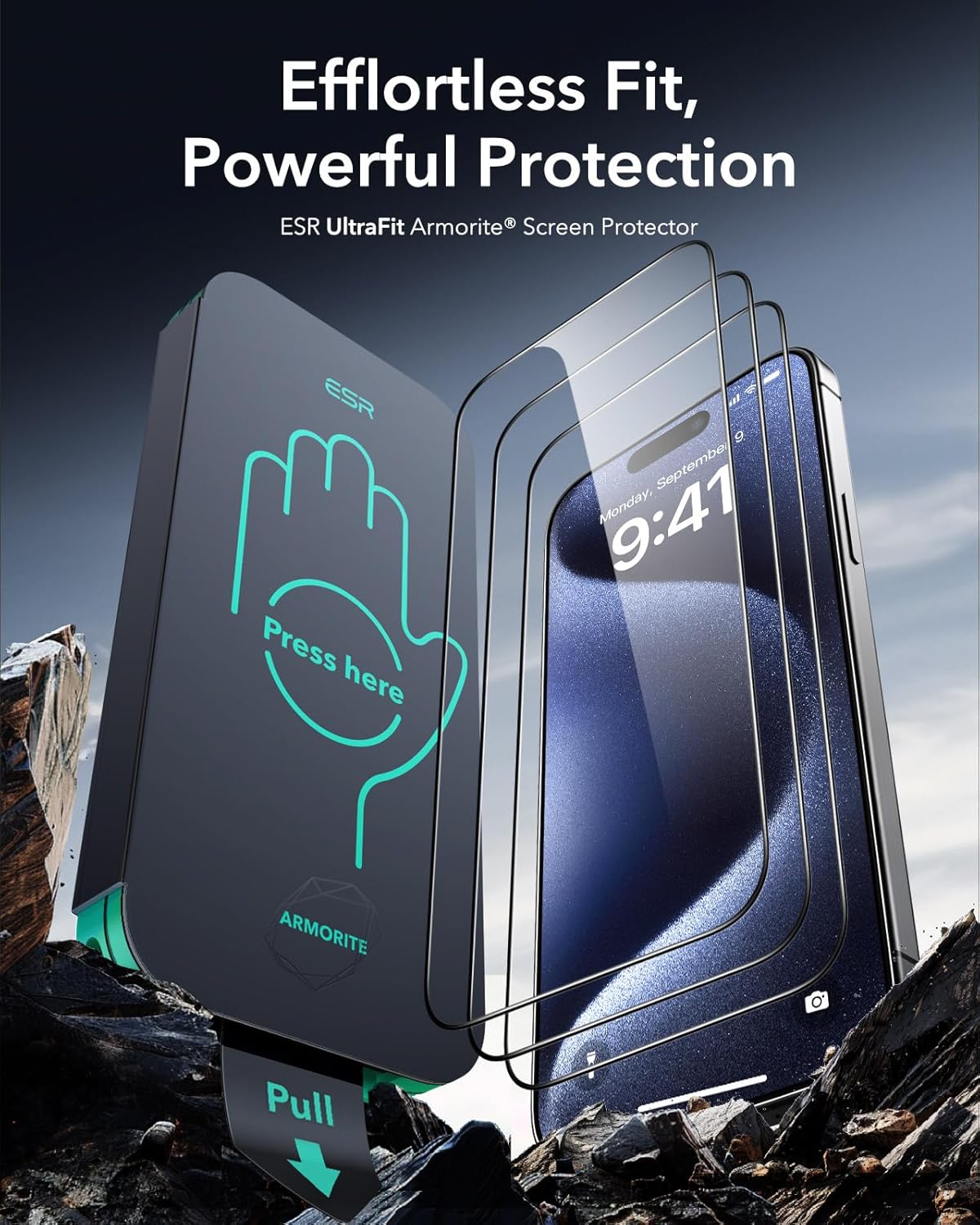 Thumbnail 1 de ESR Armorite 9H+ Glass Screen Protector for iPhone 15 Pro – 3 Pack