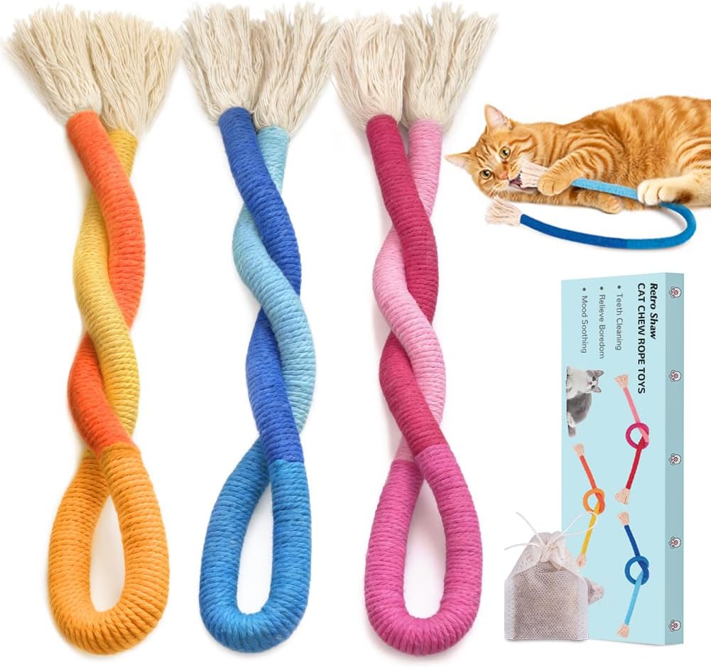 Detalle de Retro Shaw Cat String Toys Cat Chew Ropes, 3-Pack with Catnip, 23.6-Inch