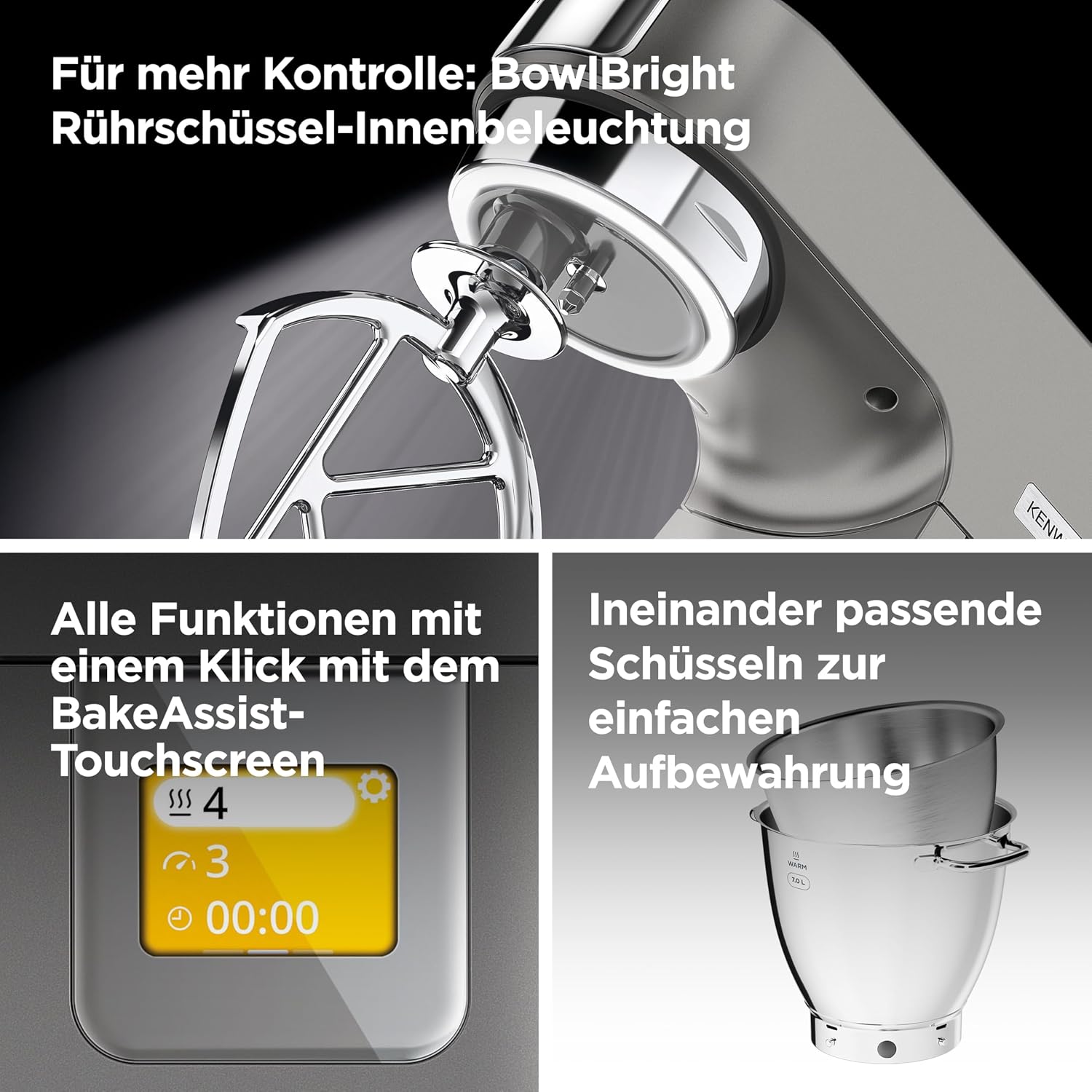 Detalle de Kenwood Titanium Chef Patissier XL KWL90.034SI – Küchenmaschine mit integrierter Waage und 7 l Wärme-Schüssel