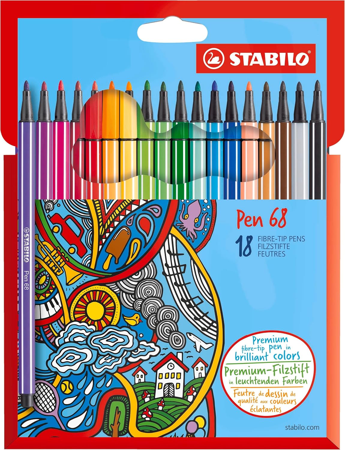 Detalle de STABILO Pen 68 – Pennarello Premium, Astuccio da 18 Colori assortiti