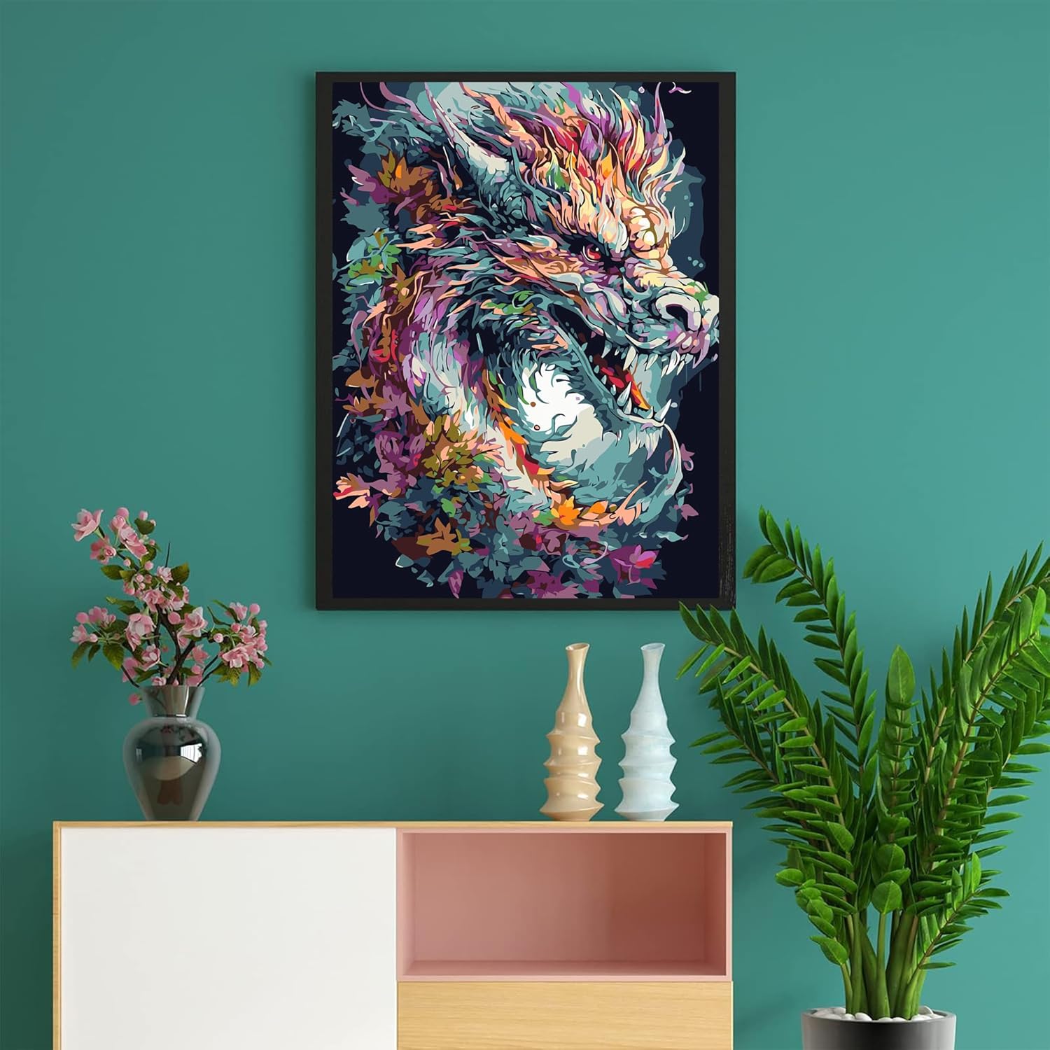 Thumbnail 2 de Pujeknm DIY Paint by Numbers for Adults – Dragon acrylic painting kit (12x16 inch, canvas only)