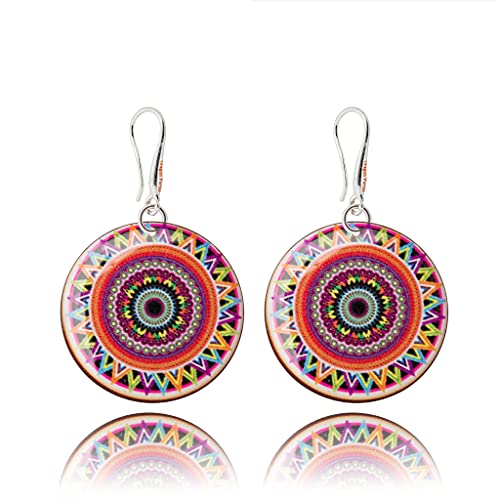 Detalle de Pendientes Colgantes Boho Grande Redondo Mandala Diseño Ligero de Dragon Porter
