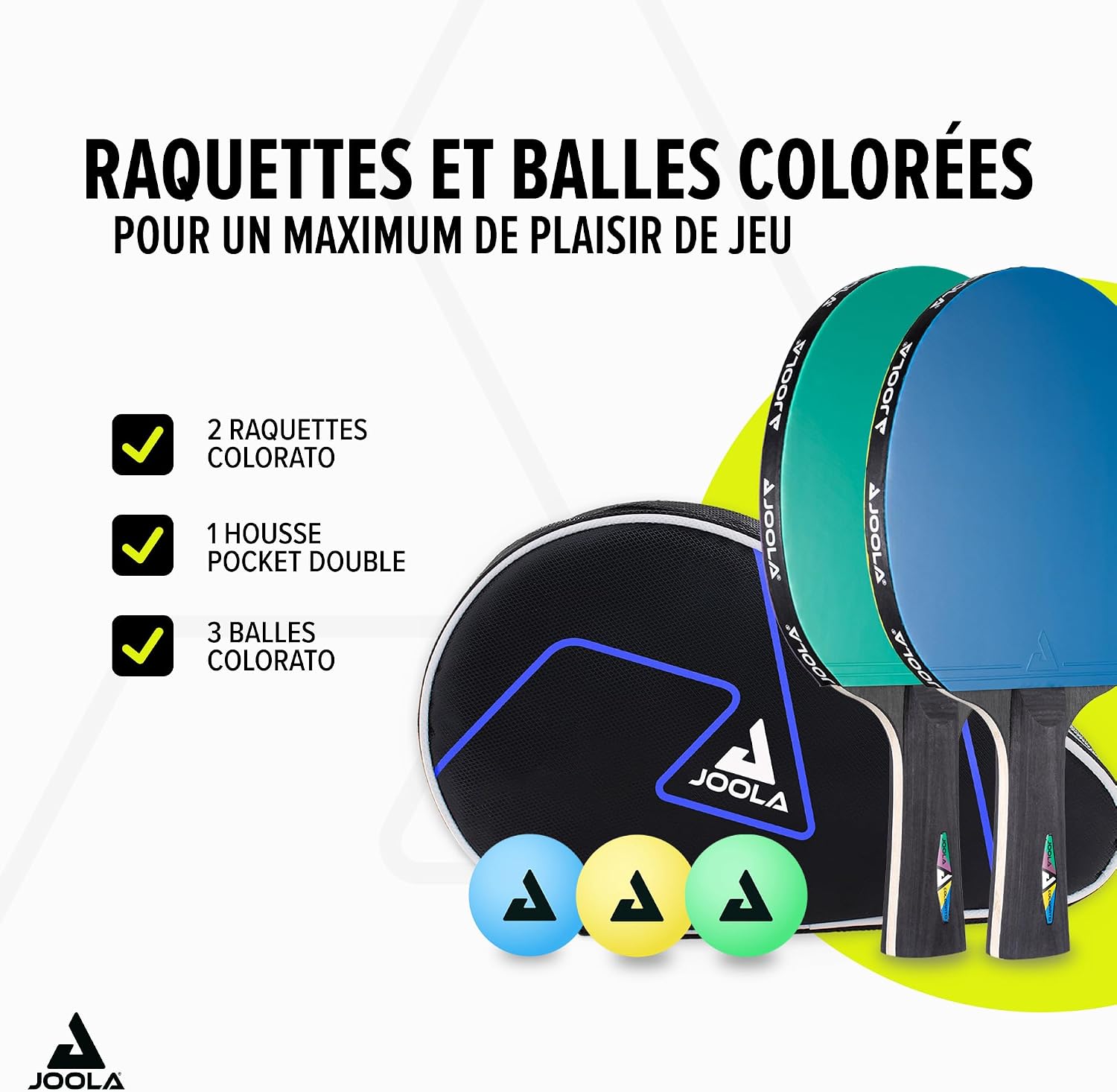 Detalle de JOOLA Set Colorato: duo de raquettes et 3 balles pour loisirs et convivialité
