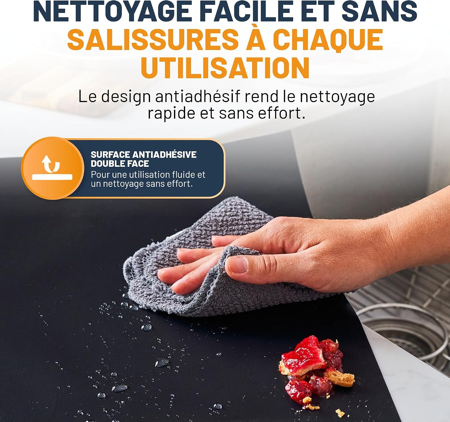 Detalle de Linda’s Essentials Feuille Protection Four Cuisson (Lot de 2) – Tapis de Cuisson Réutilisable 32x50 cm