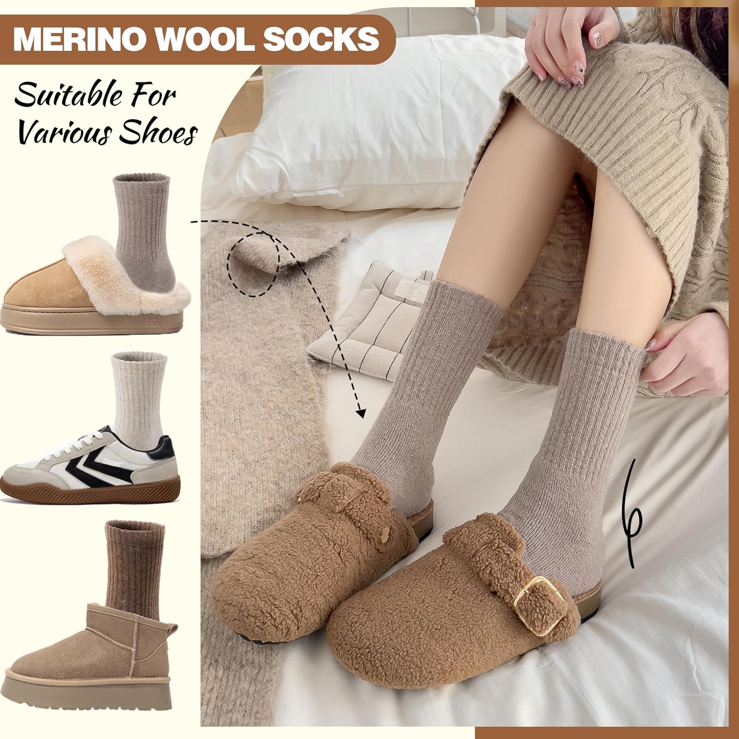 Detalle de EBMORE Merino Wool Socks 5 Pairs — Thermal Crew