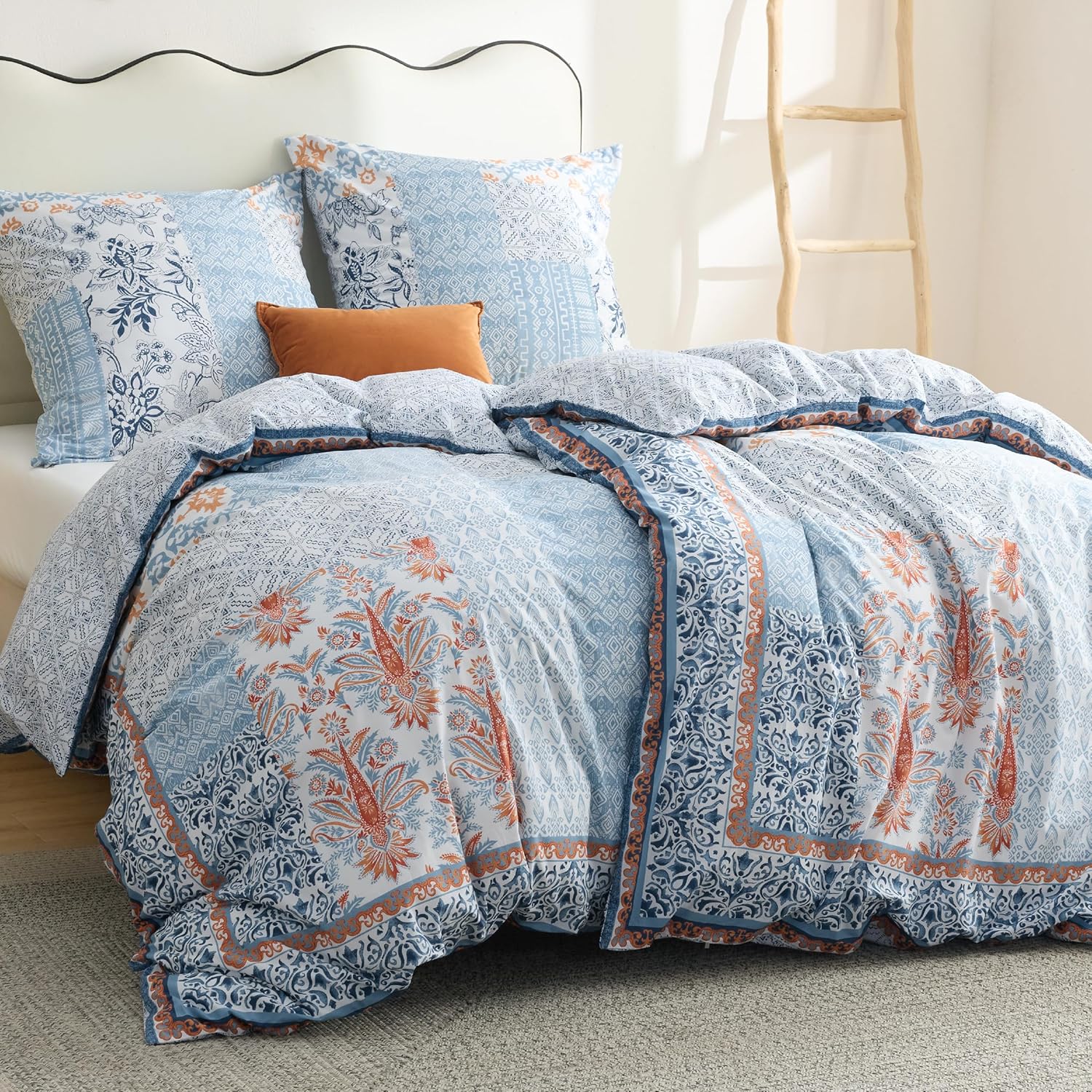 Thumbnail 1 de Bedsure Bettwäsche 135x200 cm, 4-teilig aus Baumwolle, Blau Boho Muster – Wendebettwäsche mit Reißverschluss