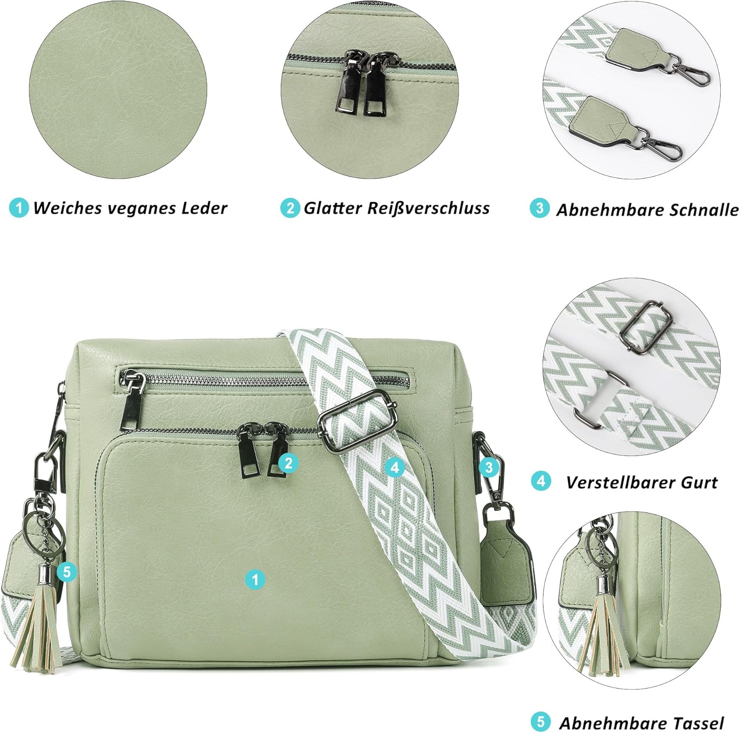 Thumbnail 2 de TANTOMI Umhängetasche Damen – Crossbody Bag mit verstellbarem Abnehmbar Schultergurt