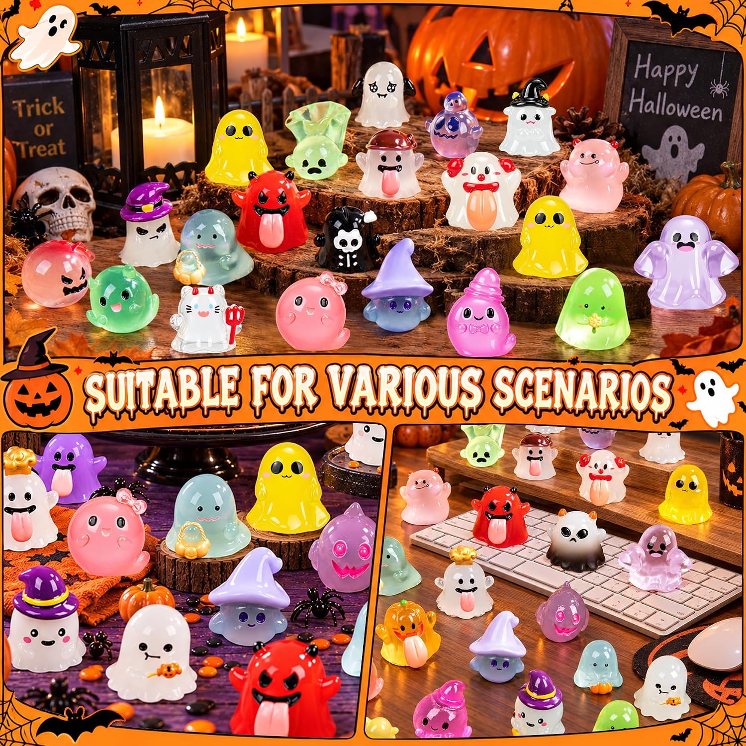 Thumbnail 6 de QAUYETM Halloween Mini Ghost Figurines, 44-Style Glow-in-the-Dark Resin Set