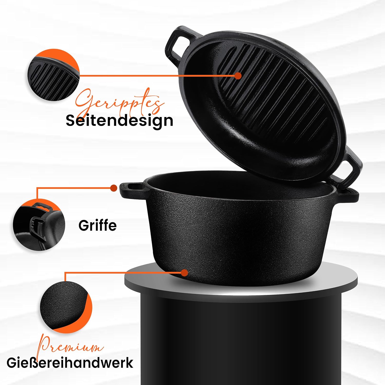 Detalle 2 de KICHLY Dutch Oven 4,7 Liter aus Gusseisen