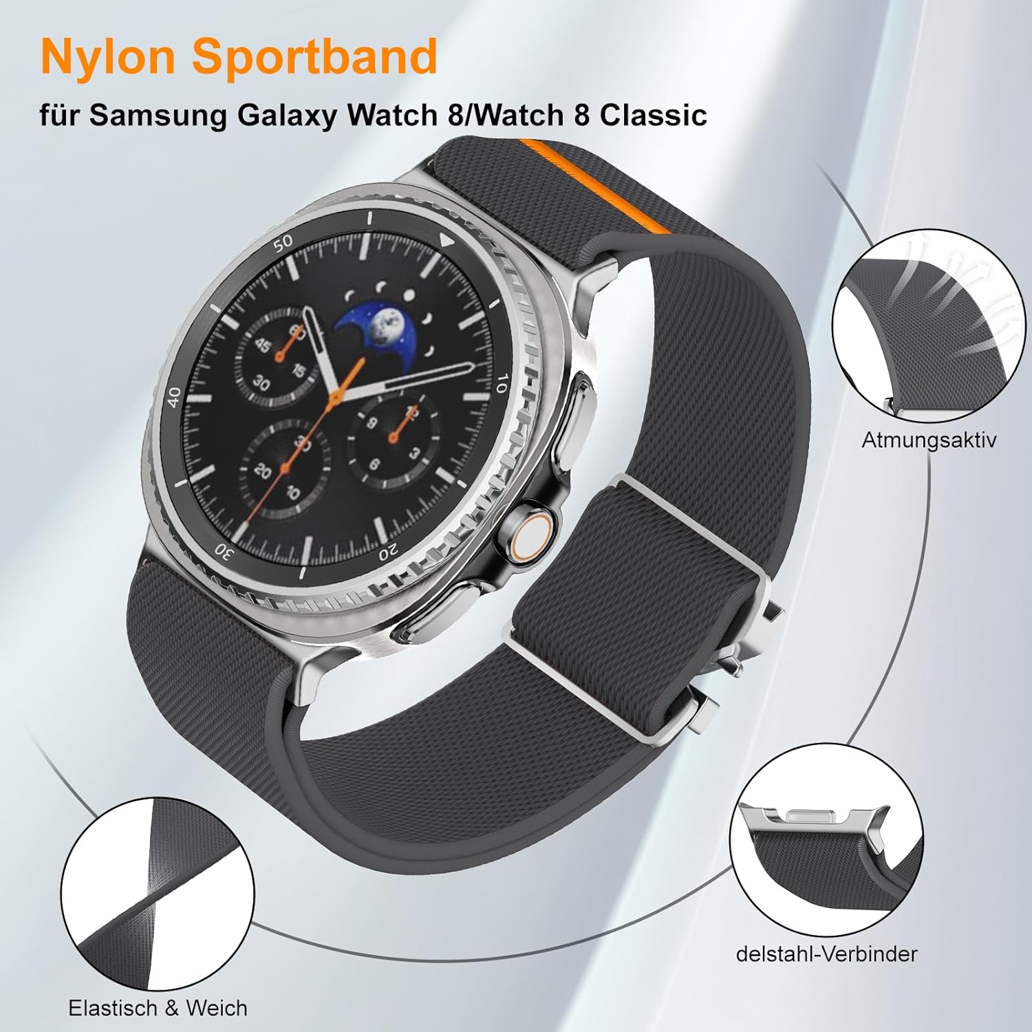 Thumbnail 3 de Hexasider stretchy nylon strap with parachute-style buckle for Samsung Galaxy Watch 8/Watch 8 Classic (2025), 40/44/46mm