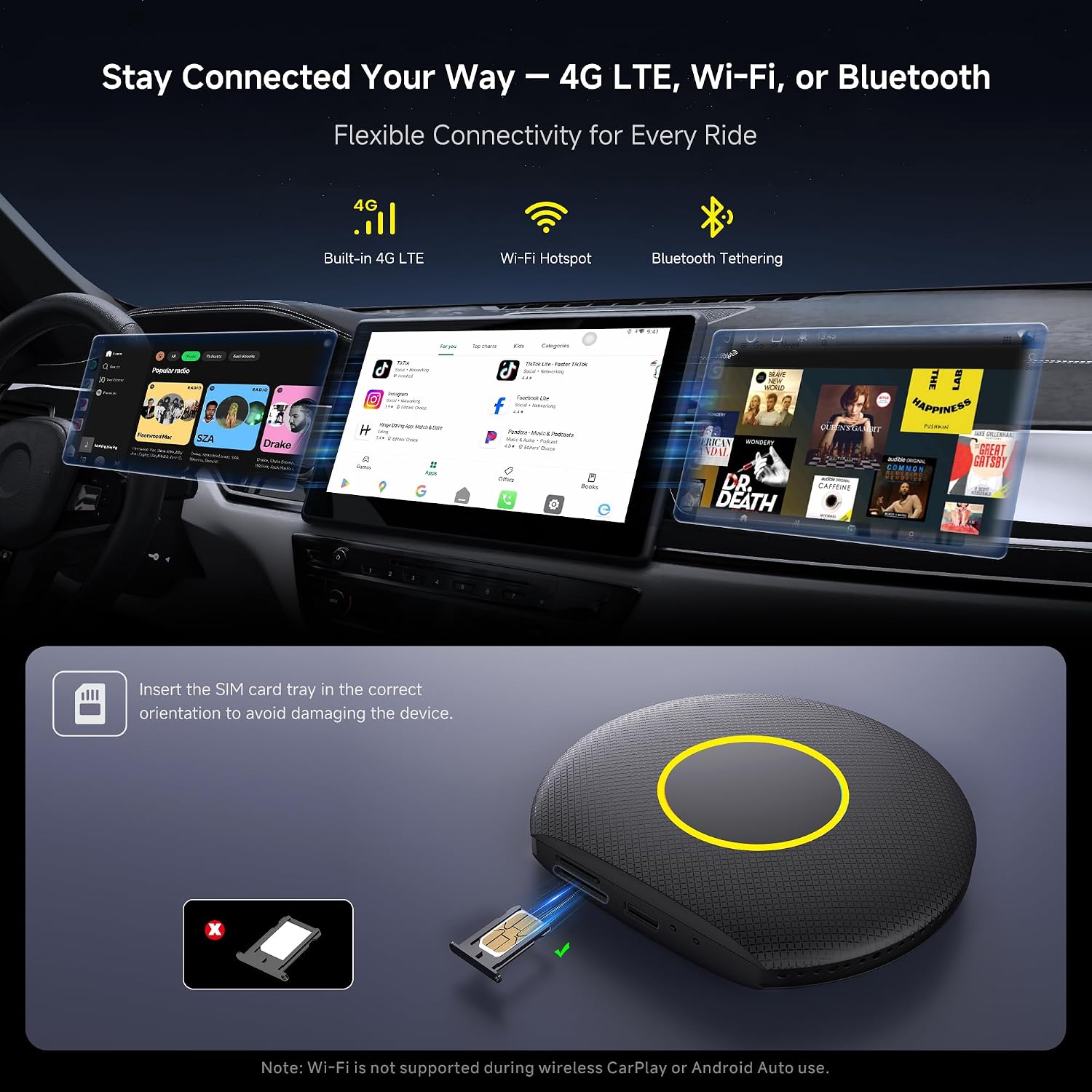Thumbnail 2 de ATOTOSELECT Wireless CarPlay Adapter: 8G+128G, 4G LTE, GPS, Full Android OS