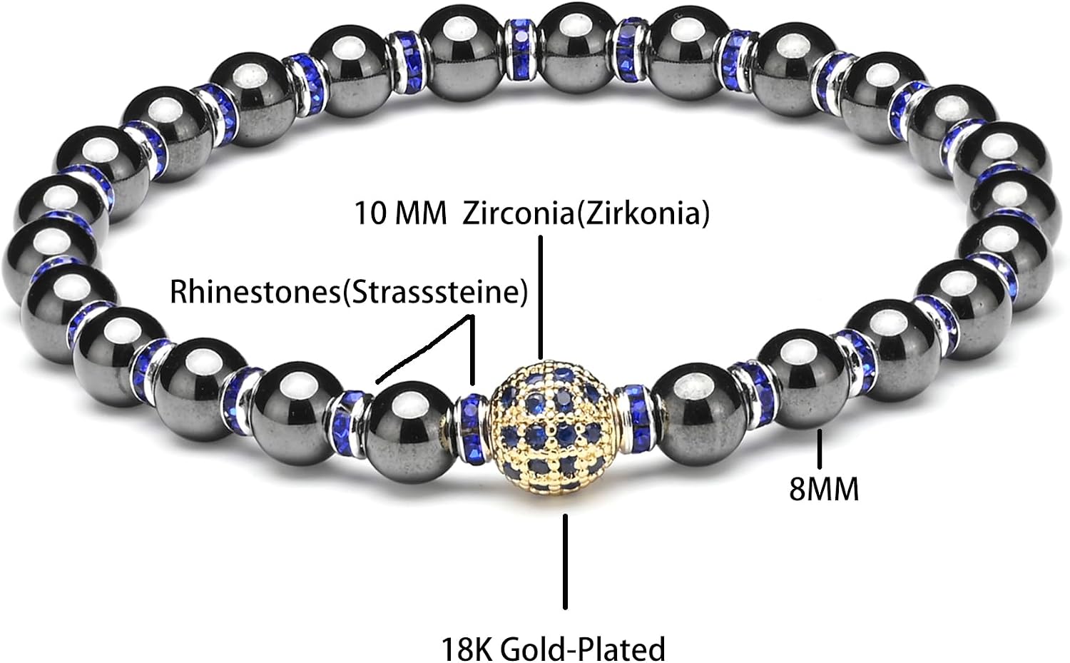 Thumbnail 3 de Apocalyptic-K Magnetic Hematite Bracelet with Zirconia Beads (6/8/10mm) – A Subtle, Elegant Accessory