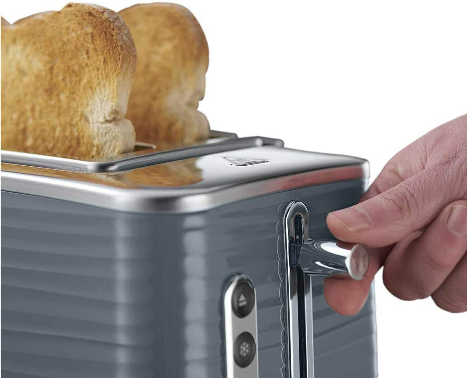 Detalle de Russell Hobbs Inspire 2 Slice Toaster (Grey, 1050W) with Extra Wide Slots and Lift & Look