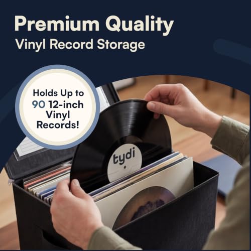 Detalle de Tydi Vinyl Record Storage Box with Zip Closure – Holds Up to 90 12 Inch Vinyl Records