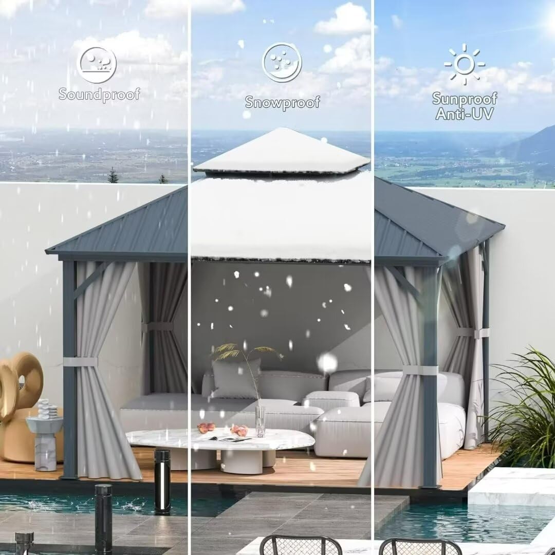 Thumbnail 4 de domi outdoor living 12' x 12' Metal Hardtop Gazebo with Double Roof and Curtains