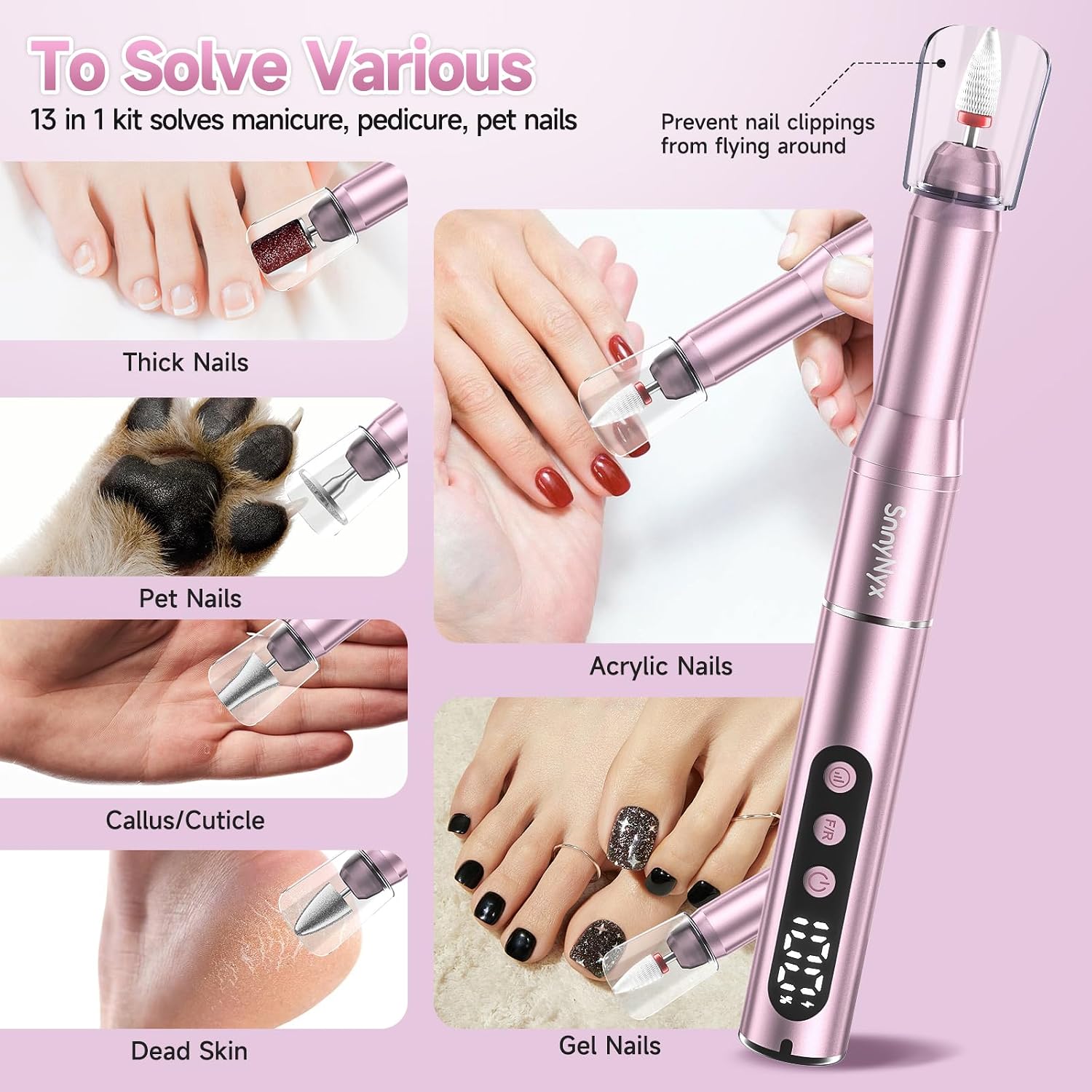 Detalle 2 de SnnyNyx SN-ND021RG Cordless Nail Drill with LCD, 35,000 RPM and 12 Bits