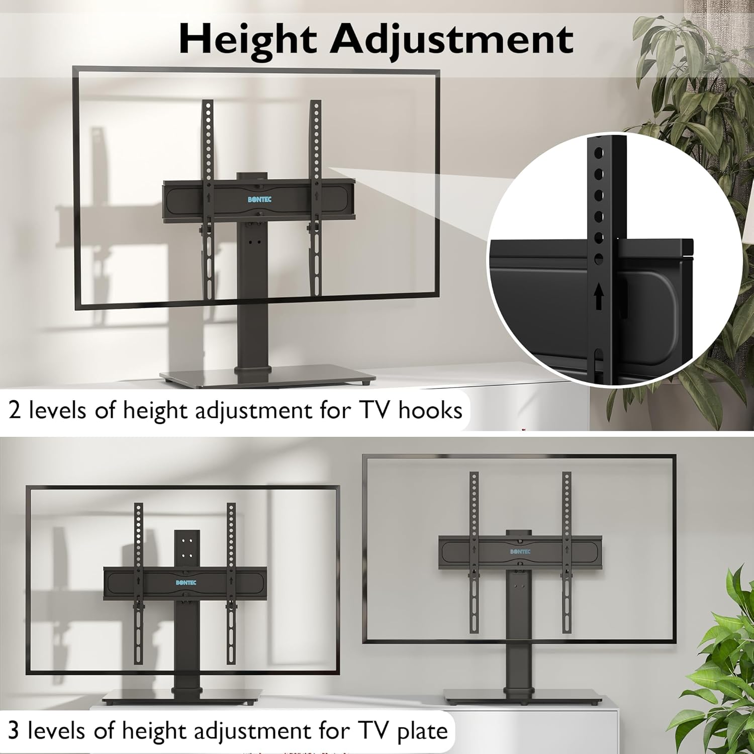 Detalle de BONTEC supporto da tavolo per TV 24–60" regolabile in altezza e girevole (max VESA 400x400, 45 kg)